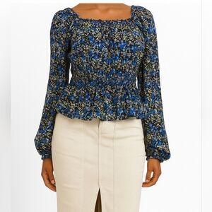 Nine Britton Smocked Peplum Floral Blouse. Size: Medium NEW W/TAGS